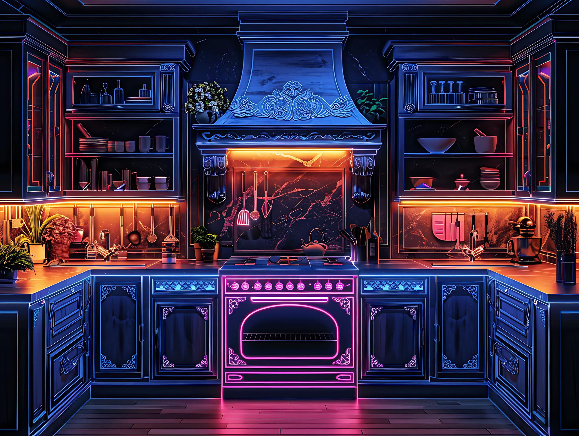 studio entrance with neon kitchen tools