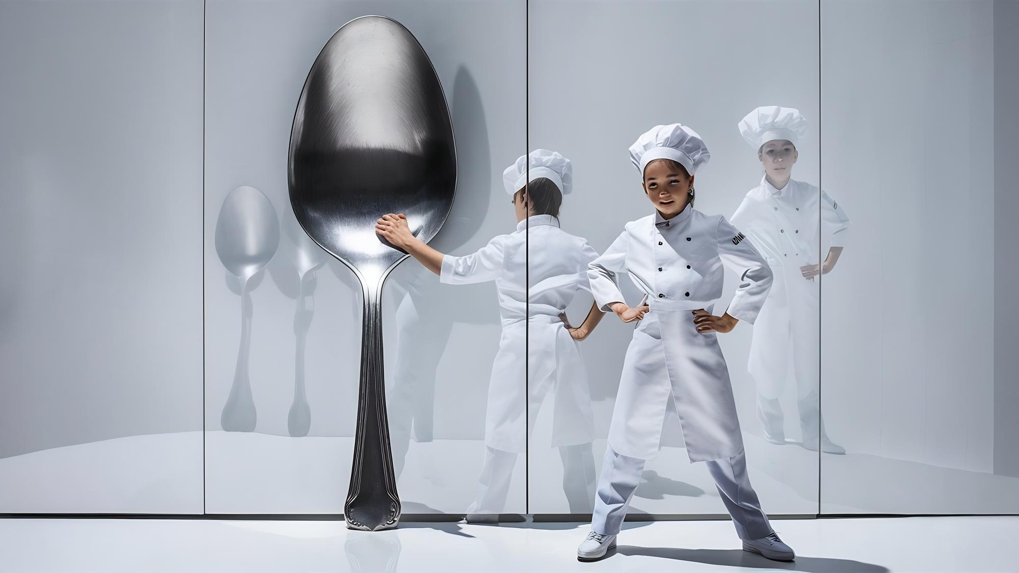 chef preparing plated futuristic dish on stainless bench